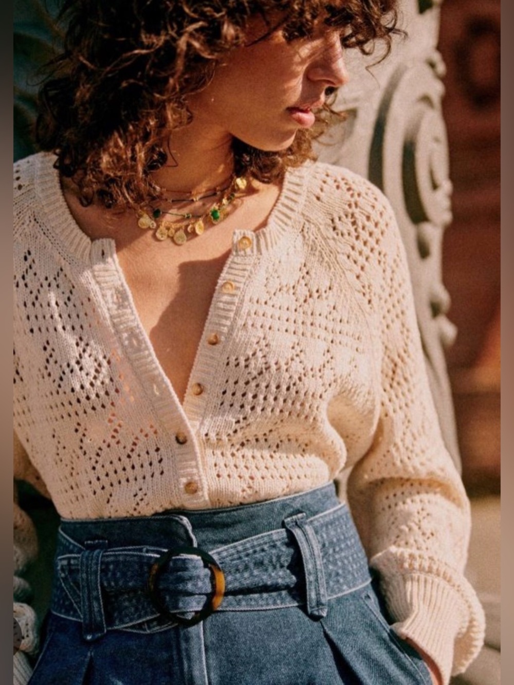 Sezame Capucine Cardigan Small Cream - Picture 3 of 12